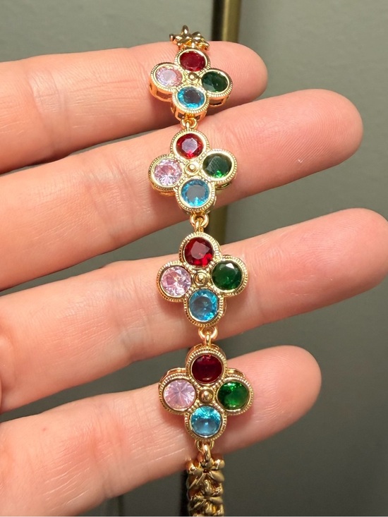 Source Unknown Jewelry - Gold Filled Over Brass Multicolor Crystal Flower Link Bracelet